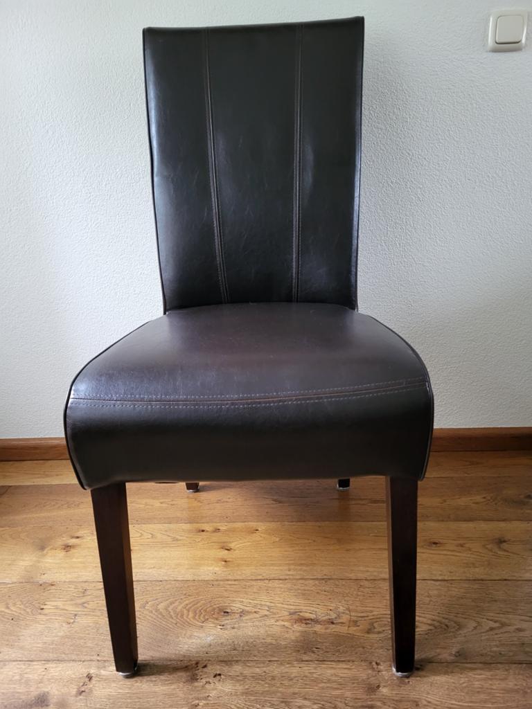 Mooie bruine lederlook eetkamerstoelen 8 stuks, Ophalen, Gebruikt, Bruin, Vijf, Zes of meer stoelen
