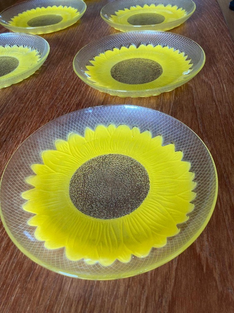 Vintage Pasari "Sunflower" borden set, Ophalen, Geel, Overige merken, Glas