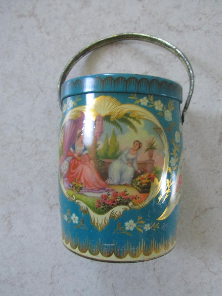 Vintage Koektrommel met hengsel, Antiek en Kunst, Antiek | Tin, Ophalen of Verzenden