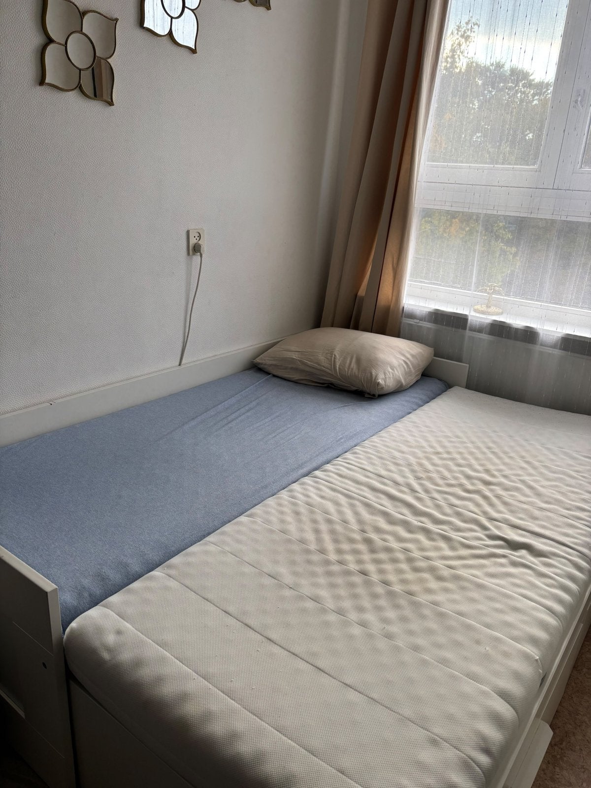 IKEA Hemnes bedbank wit met 2 matrassen en 2 lades, Ophalen, Gebruikt, Wit, Tweepersoons
