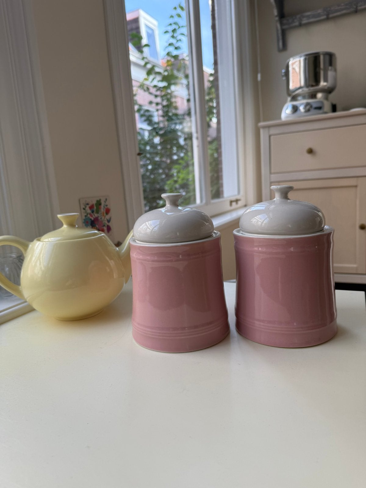 Roze voorraadpotten pastel, Pot, Bus of Blik, Met deksel, Ophalen of Verzenden, Zo goed als nieuw