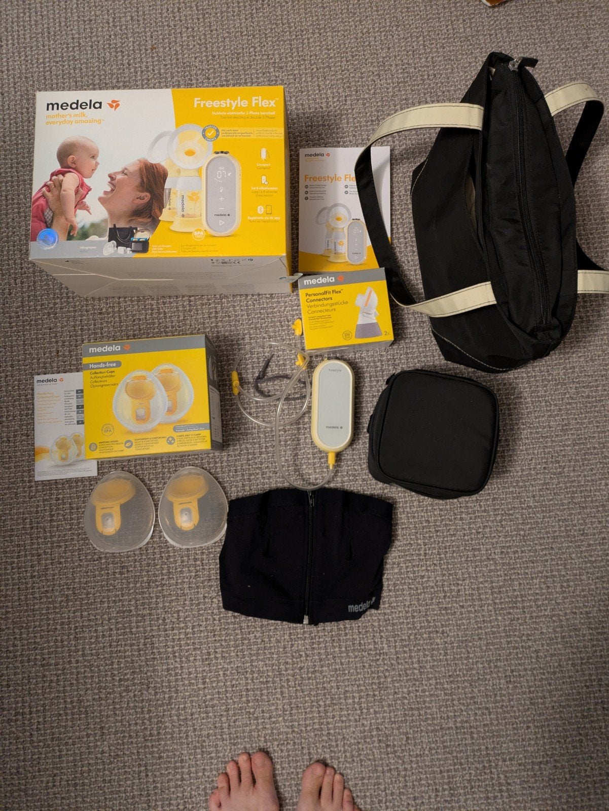 Freestyle flex kolf Medela dubbelzijdig met extra's, Draagbaar, Gebruikt, Medela, Borstkolf