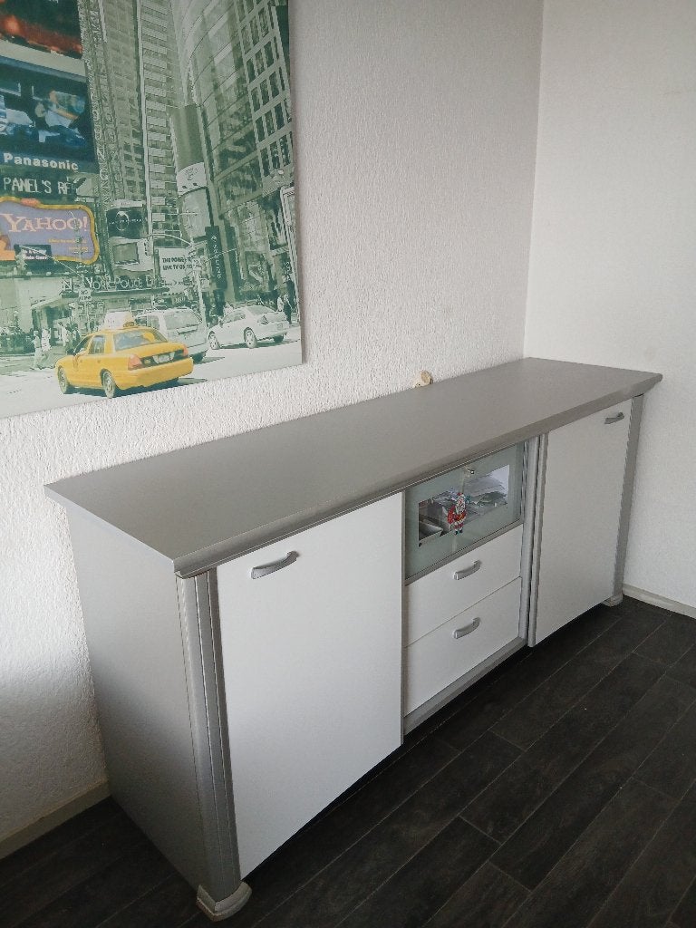 Dressoir grijs/wit 200x90x53 cm stevig model, Ophalen, 150 tot 200 cm, 25 tot 50 cm, Gebruikt