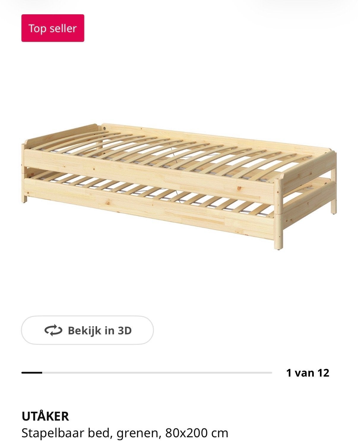 IKEA UTÅKER Stapelbed, grenen, 80x200 cm, Ophalen, Gebruikt, Eenpersoons, Minder dan 160 cm