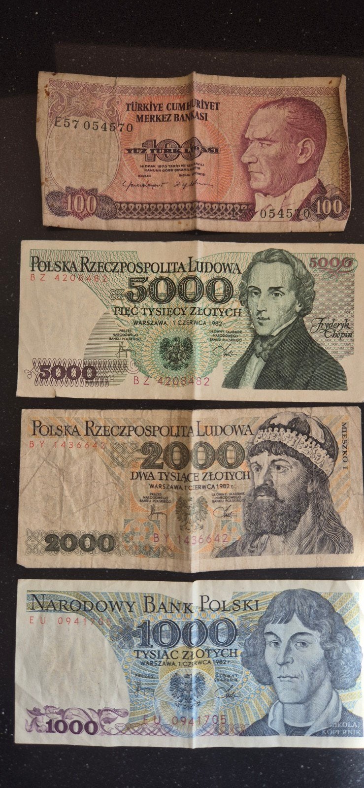 Oude bankbiljetten: Turkije en Polen (set), Ophalen of Verzenden, Overige landen, 100 euro, Setje