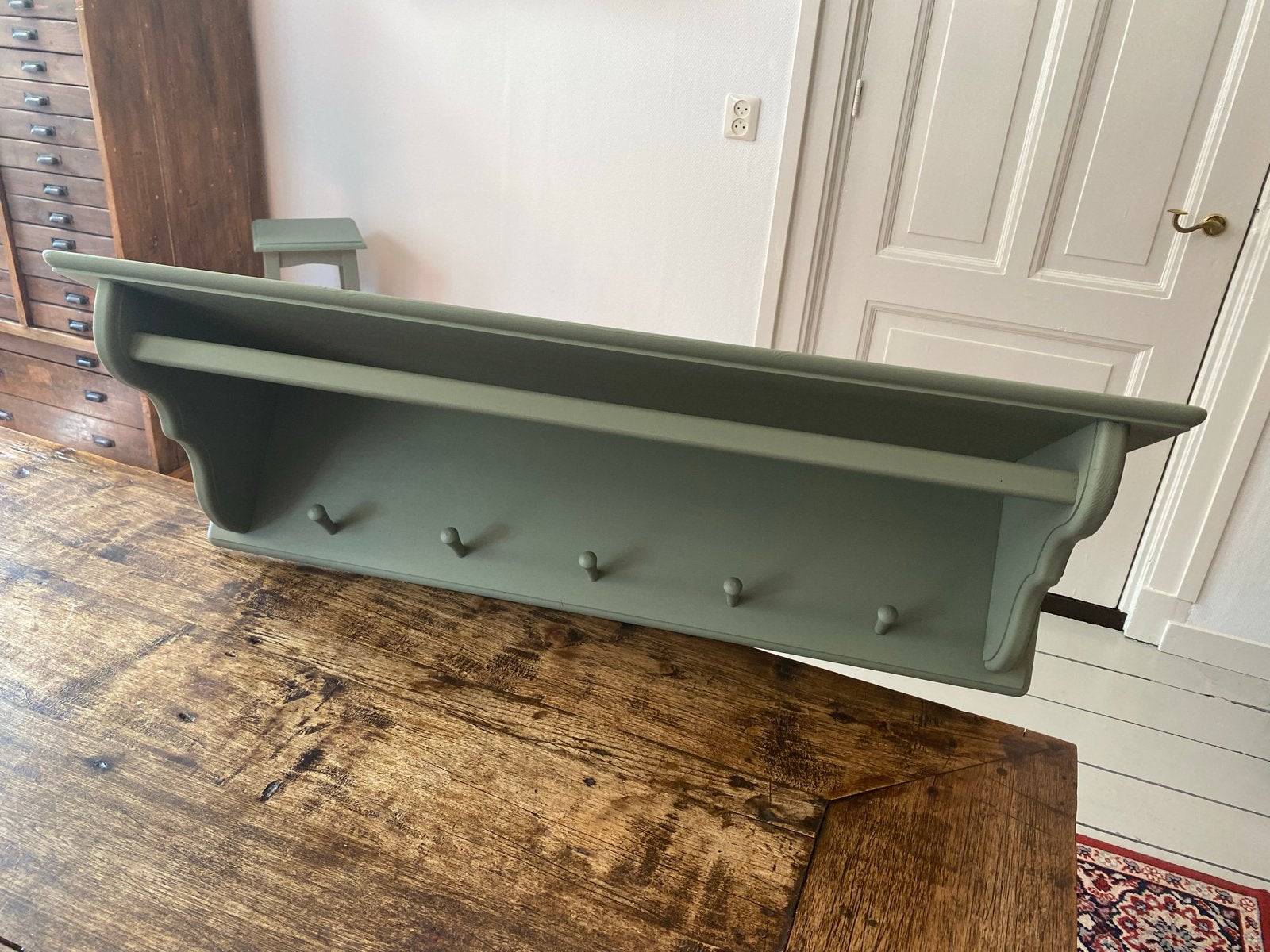 Brocante Landelijke Kapstok/Regaal - Oud Groen, Ophalen