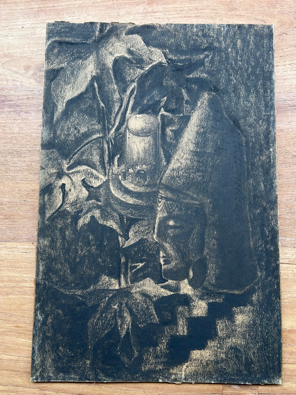 Houtskool tekening. Stempel kunsthandel Geerling achterkant, Antiek en Kunst, Ophalen, Tekening, Houtskooltekening