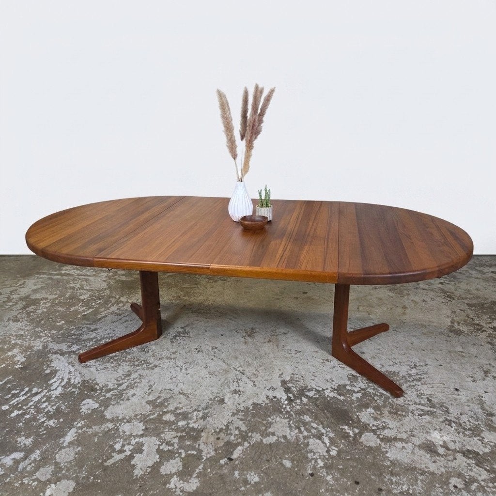 Glostrup 2x verlengbare vintage Deense ronde eettafel teak, 100 tot 150 cm, Glostrup Møbelfabrik, 200 cm of meer, Zo goed als nieuw