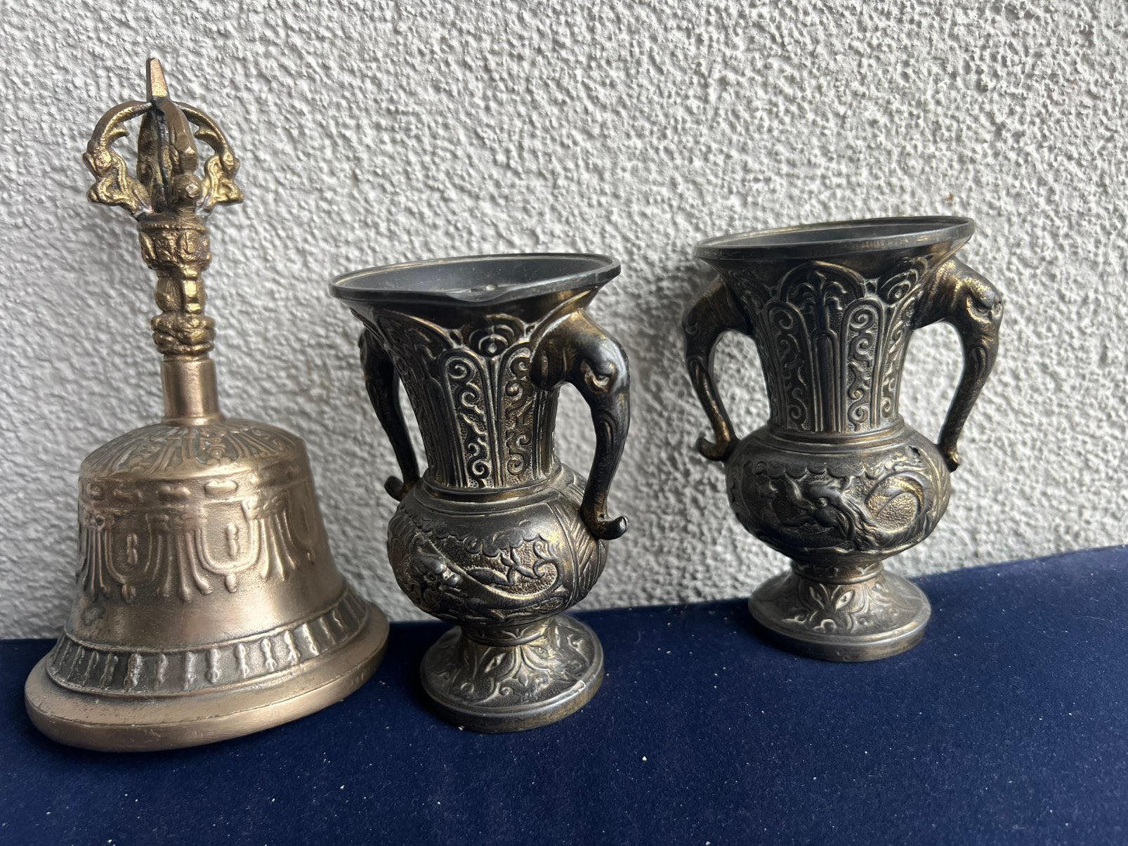 Antieke koperen bel en vaasjes, Ophalen of Verzenden