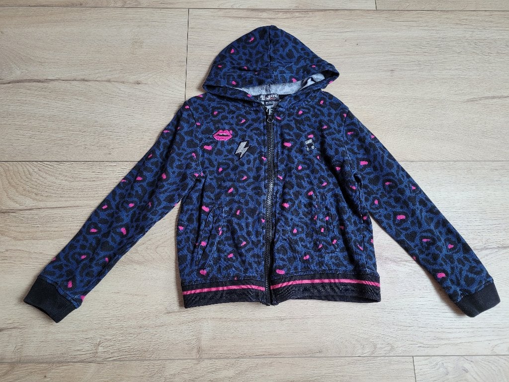 AI GIRL blauw panterprint vestje maat 122/128 ~ SC2007, Kinderen en Baby's, Gebruikt, Ai girl, Meisje, Trui of Vest