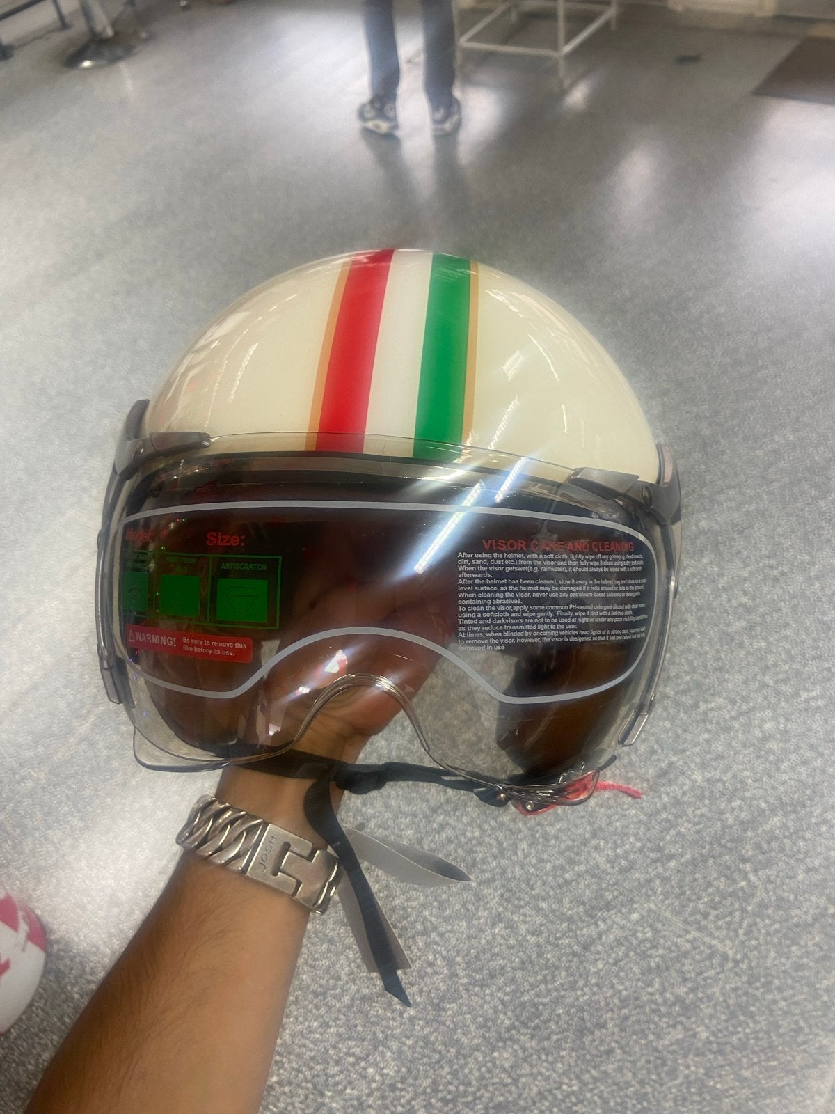 Retro motorhelm met Italiaanse strepen - nieuw, Ophalen of Verzenden, Nieuw, Large
