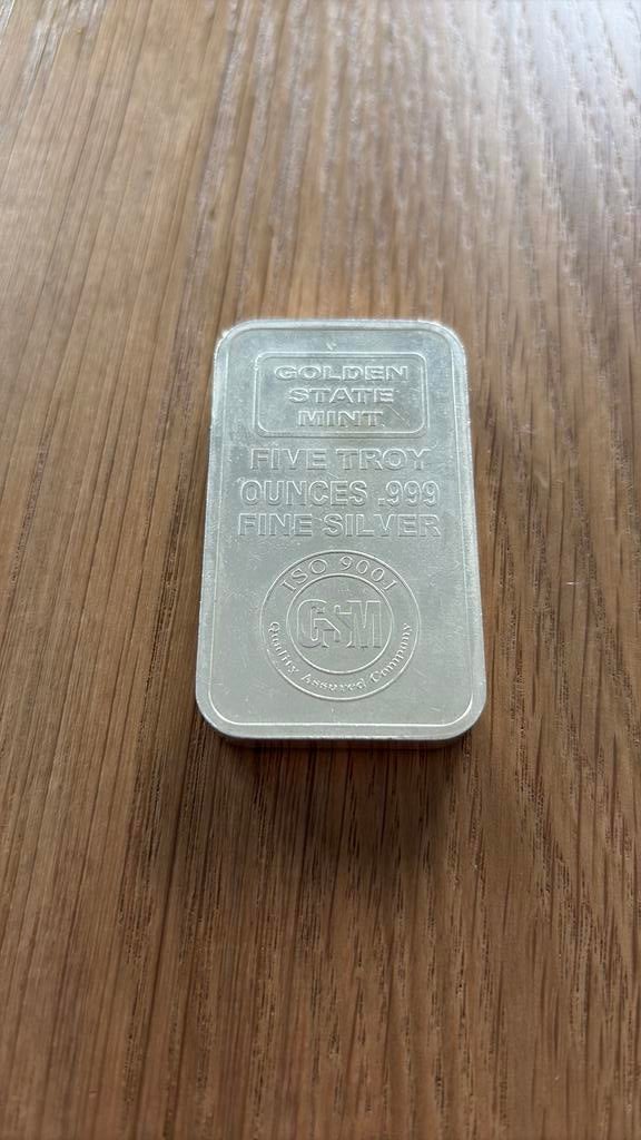 5 troy ounze zilverbaar 99,9% Golden State Mint zilver baar, Postzegels en Munten, Edelmetalen en Baren, Ophalen of Verzenden