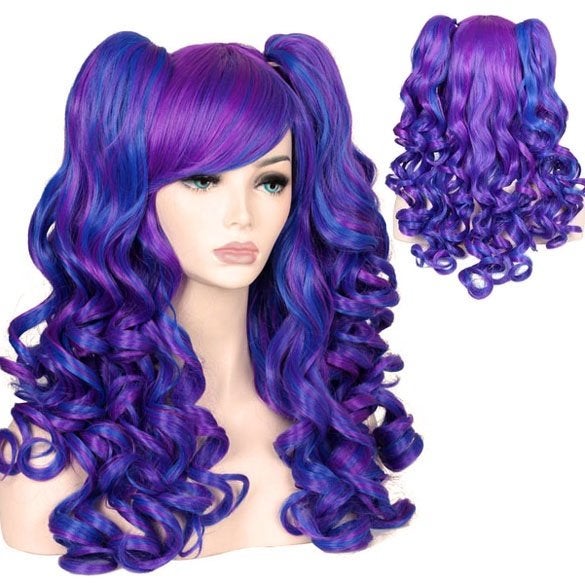 Duo-color pruik lang haar met krullen + 2 staarten op klem, Verzenden, Nieuw, Pruik of Haarverlenging