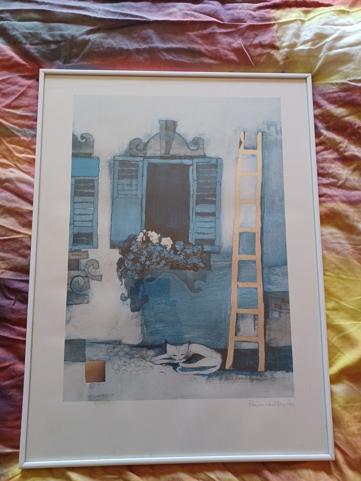 Ingelijste print van Rosina Wachtmeistet met kat en ladder, Ophalen of Verzenden, Print, Print/reproductie, Gesigneerd