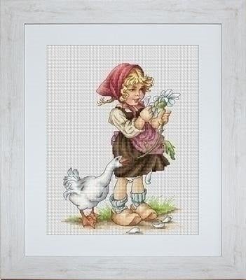Borduurpakket Meisje met gans B1047, Hobby en Vrije tijd, Borduren en Borduurmachines, Geen, Geen, Nieuw, Ophalen of Verzenden