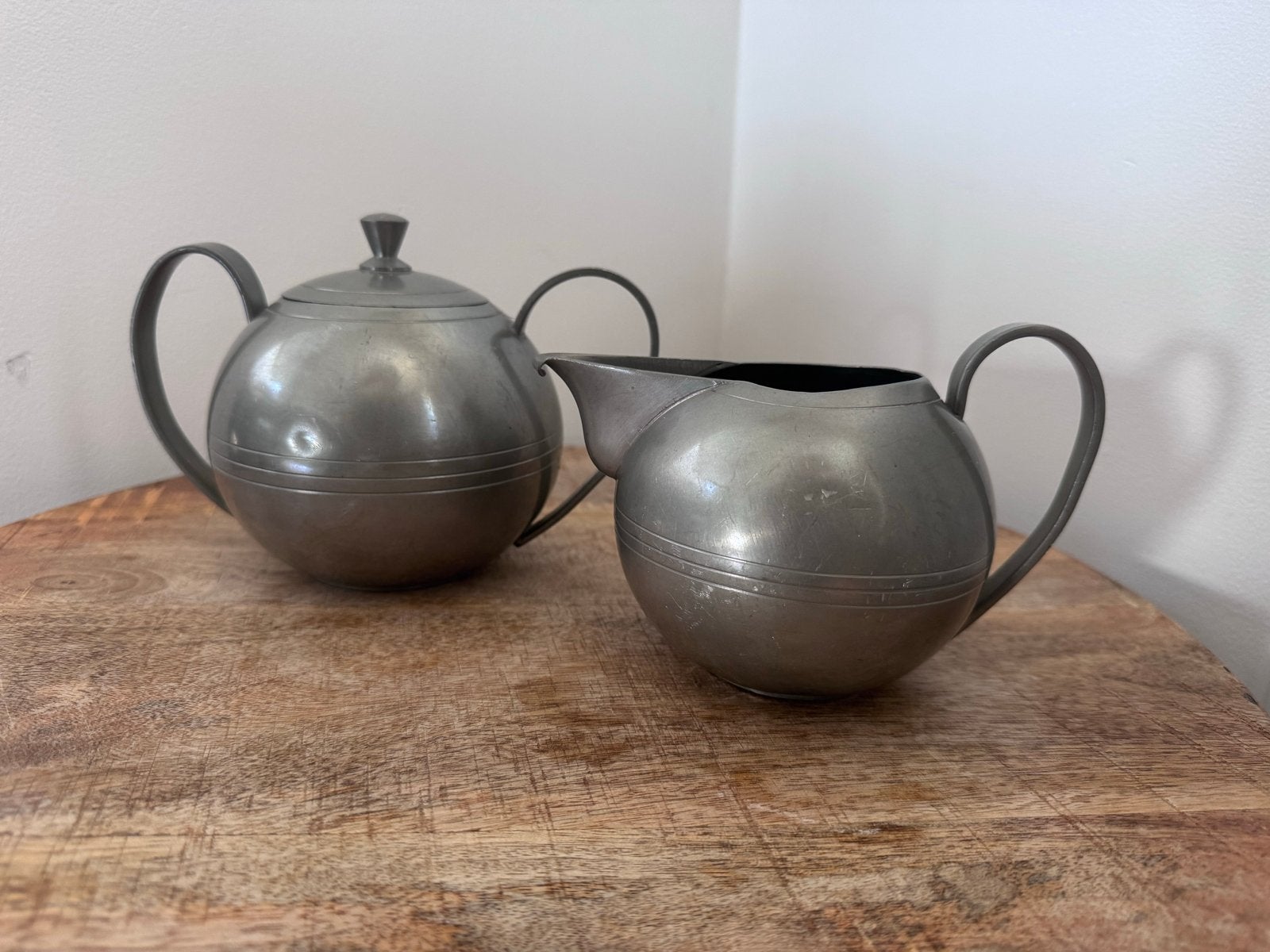 Vintage tinnen suikerpot en melkkan, handgemaakt Indonesië, Antiek en Kunst, Ophalen