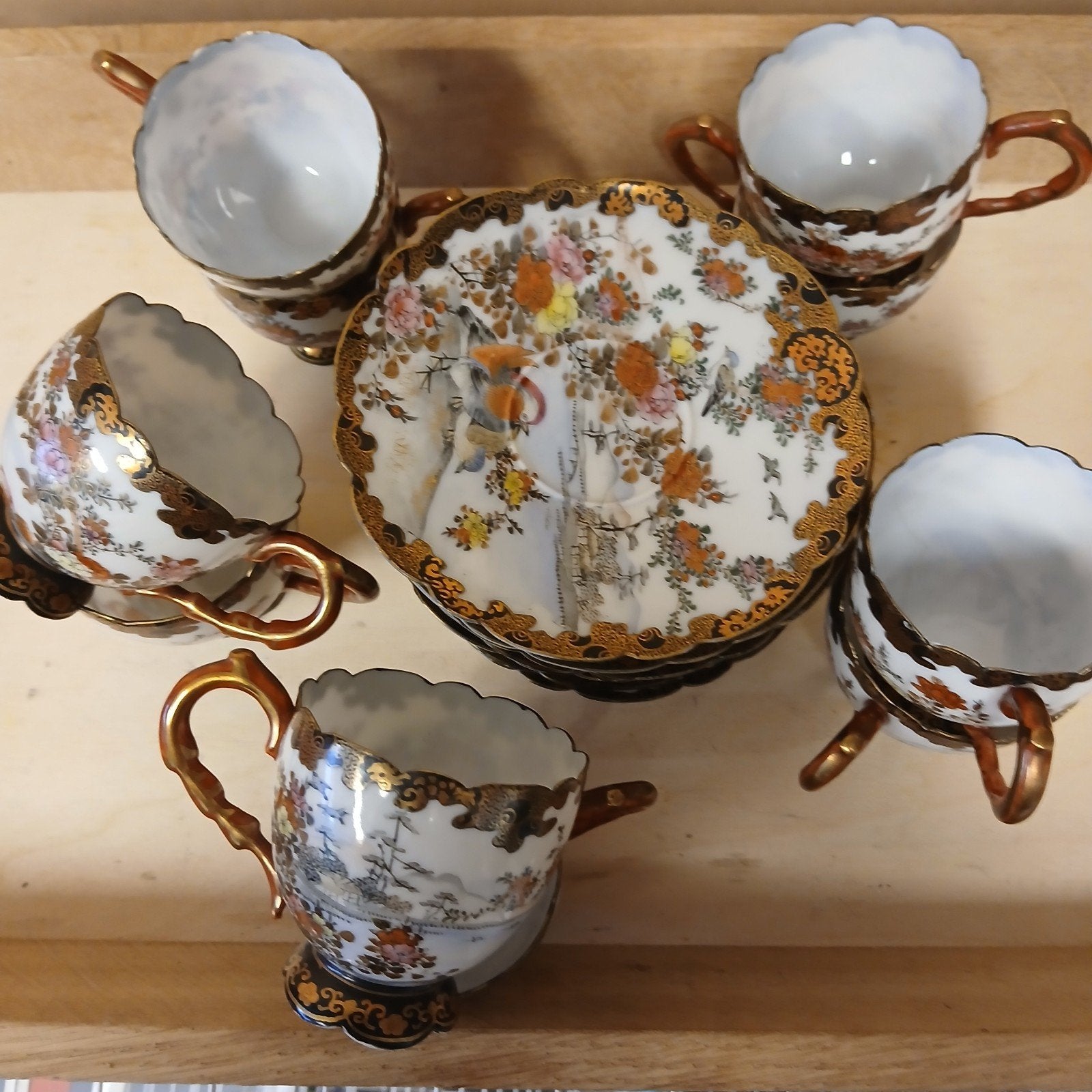 Antiek Japans Satsuma theeservies - 10 kopjes en schotels, Ophalen of Verzenden