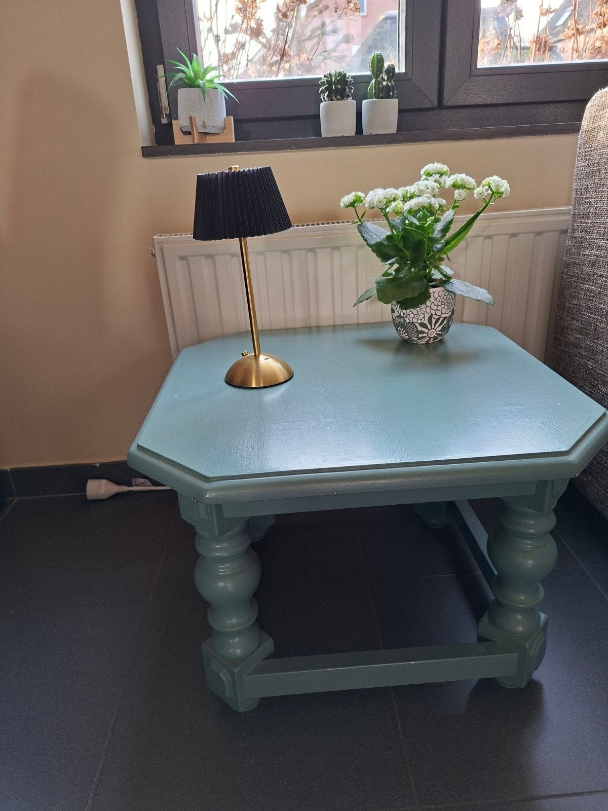 Vintage bijzettafel, groen geverfd, Ophalen, 50 – 75, Minder dan 50 cm, Gebruikt