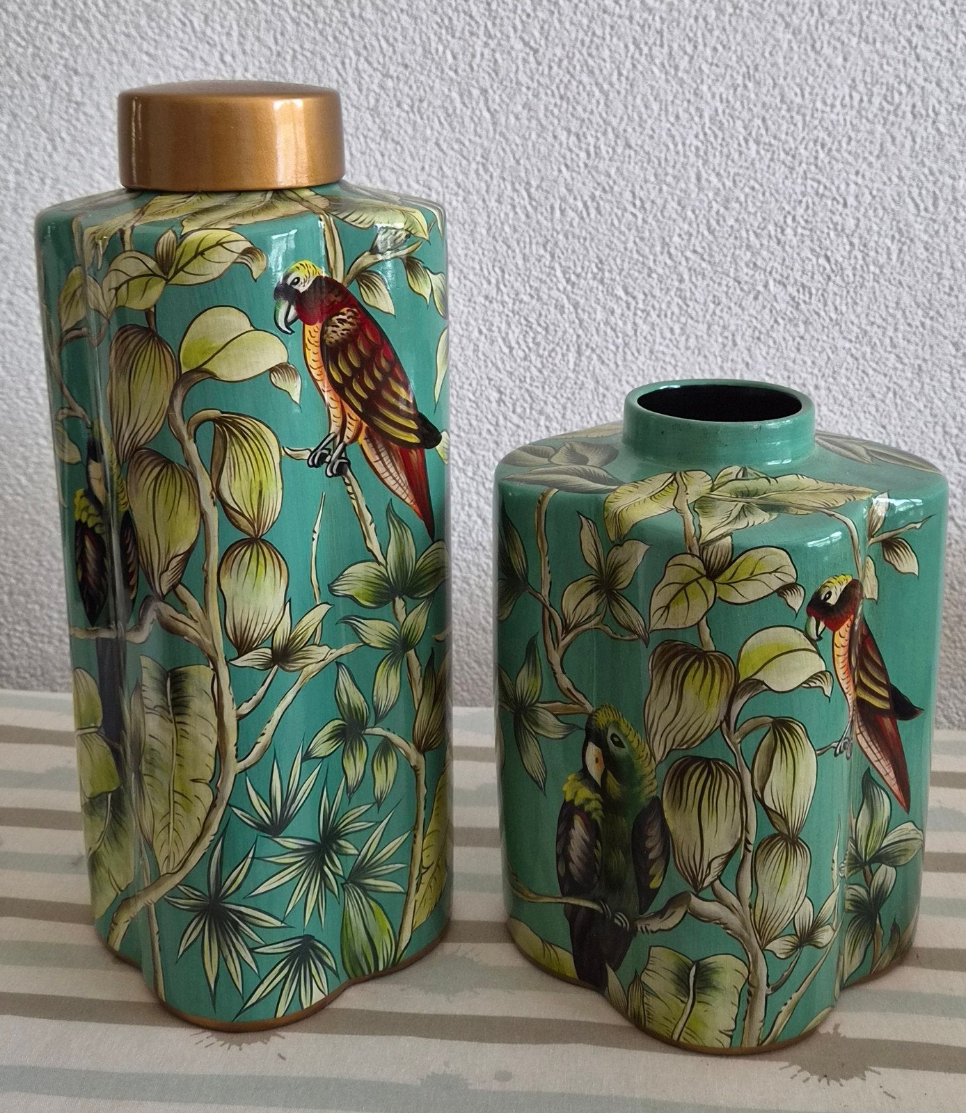 Set van 2 keramische vazen met vogelprint, Ophalen of Verzenden