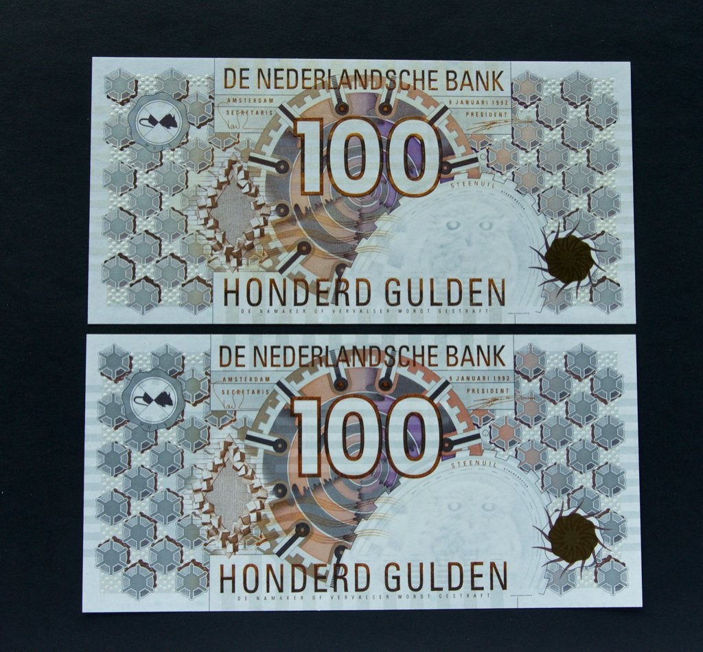 Twee x 100 Gld. biljet 1992 UNC + DNB informatie., Ophalen of Verzenden, 250 gulden