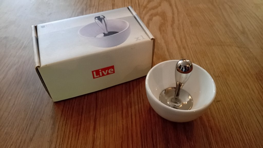 Kom met lepel 14cm - Steffen Schmelling - Live, Ophalen of Verzenden, Schaal, Wit, Steen/keramiek