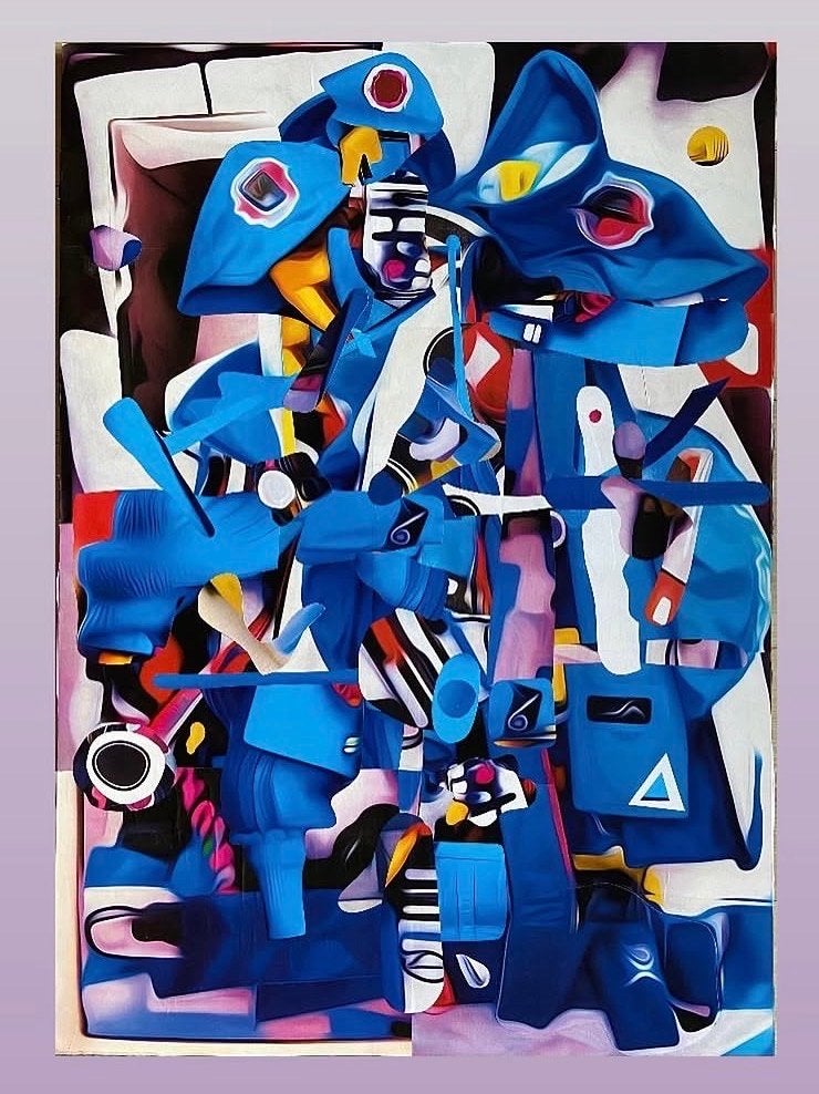 Jelte van der Lugt - Artists minting NFTs (Collage, 100x70cm, Antiek en Kunst, Ophalen, Abstract, Papier/karton, Achter glas