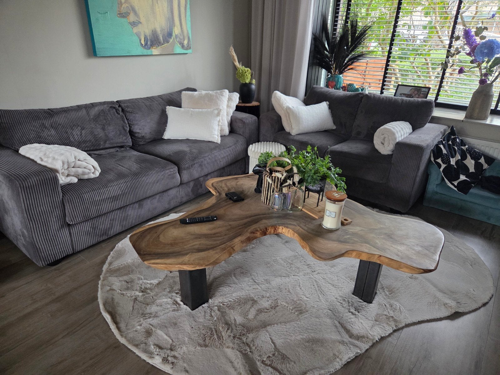 Comfortabele ribstof bankstel - Zo goed als nieuw, Ophalen, Modern, Comfortabel, Driepersoons, 75 tot 100 cm