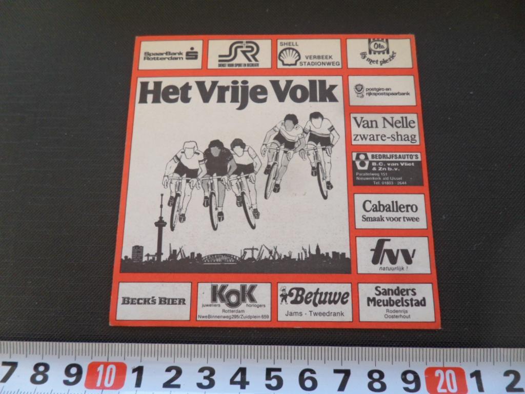 sticker fiets wielrennen Het Vrije Volk, Ophalen, Zo goed als nieuw
