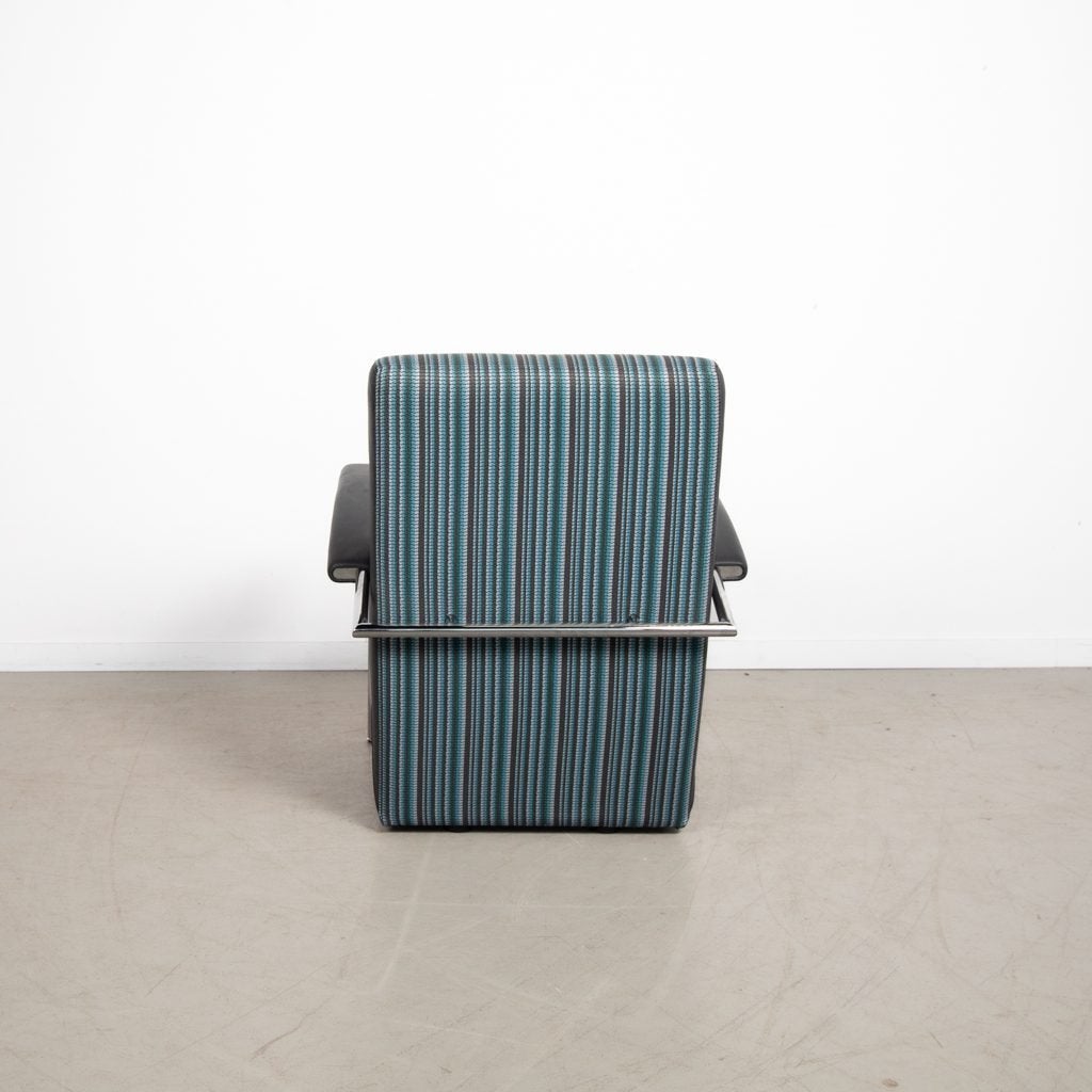 Leolux Scylla Hoog Fauteuil Turquoise Stof Grijs leer, Niet ingevuld, Leolux, Niet ingevuld, 75 tot 100 cm
