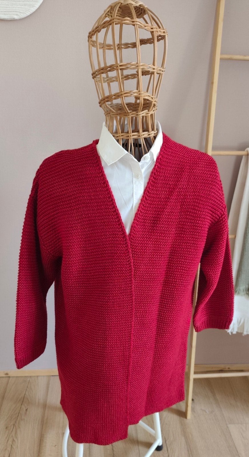 Lang gebreid vest Hema maat M - Zo goed als nieuw, Verzenden, Zo goed als nieuw, Rood