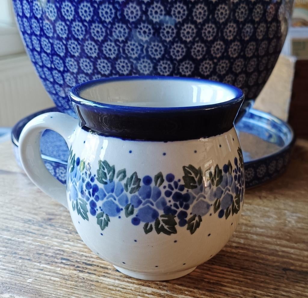 Bunzlau boerenmok 370 ml dessin 553 Frozen Flowers, Keramiek, Ophalen of Verzenden, Zo goed als nieuw, Overige stijlen