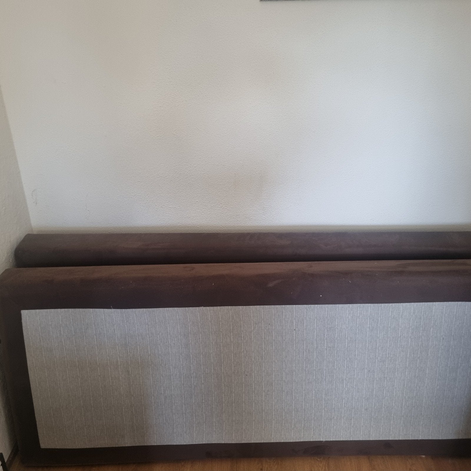 Tweepersoons bedframe bruin met stoffen hoofdeinde, Gebruikt, Bruin, Tweepersoons, Ophalen of Verzenden
