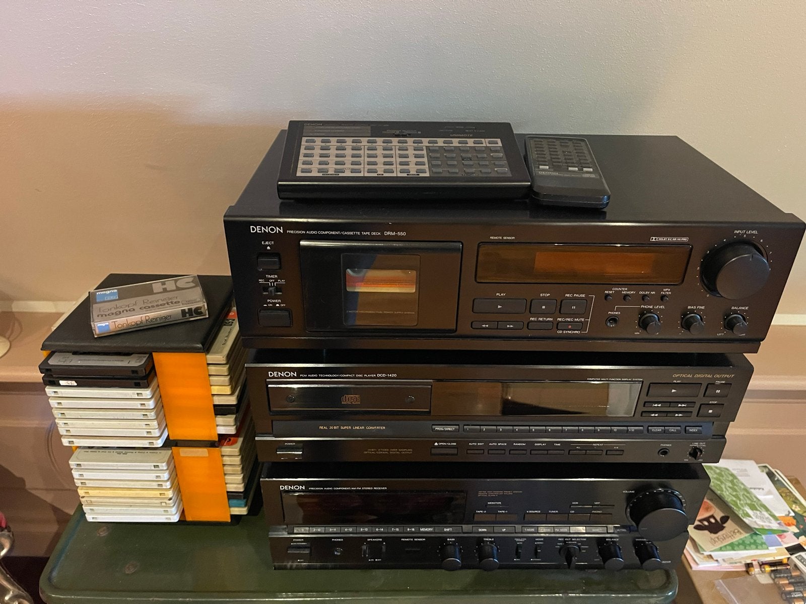 Denon Hifi Set: Unimote, Cas.deck, CD-speler, Receiver, Ophalen, Gebruikt, Cassettedeck, Denon