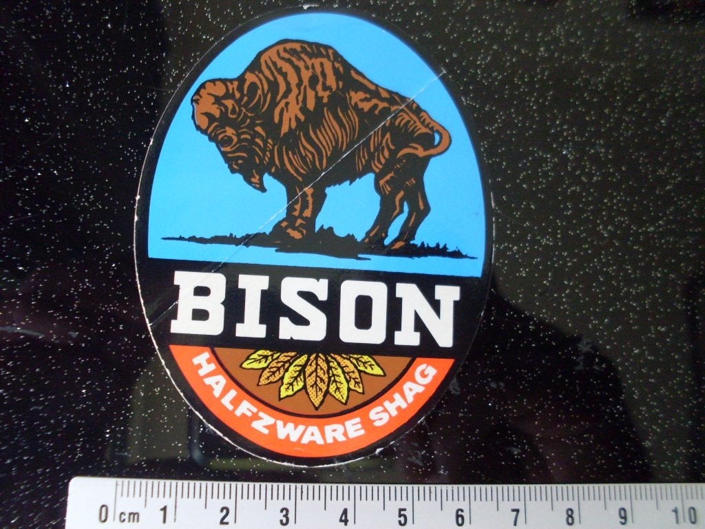 sticker bison halfzware shag logo tabak, Verzenden, Zo goed als nieuw, Merk