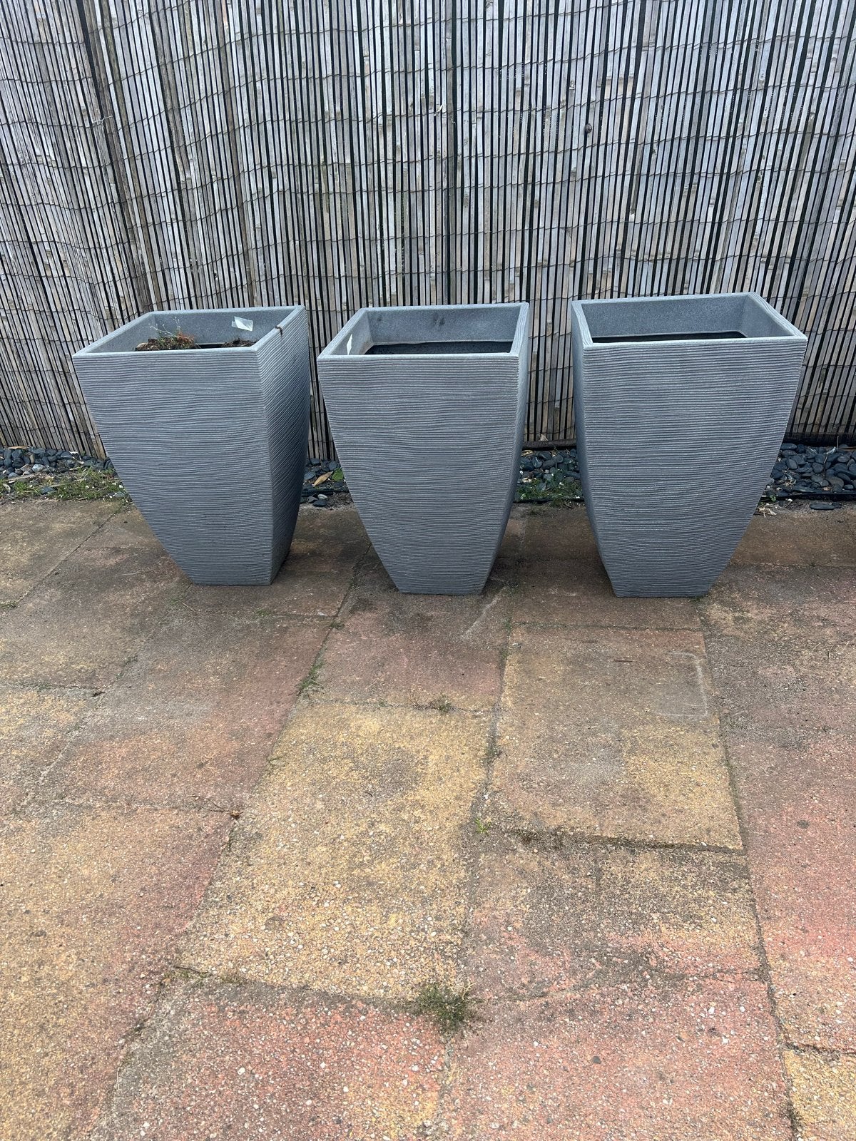 Set van 3 Grote Grijze Bloempotten - Gebruikt, Kunststof, Gebruikt, Minder dan 60 cm, Vierkant