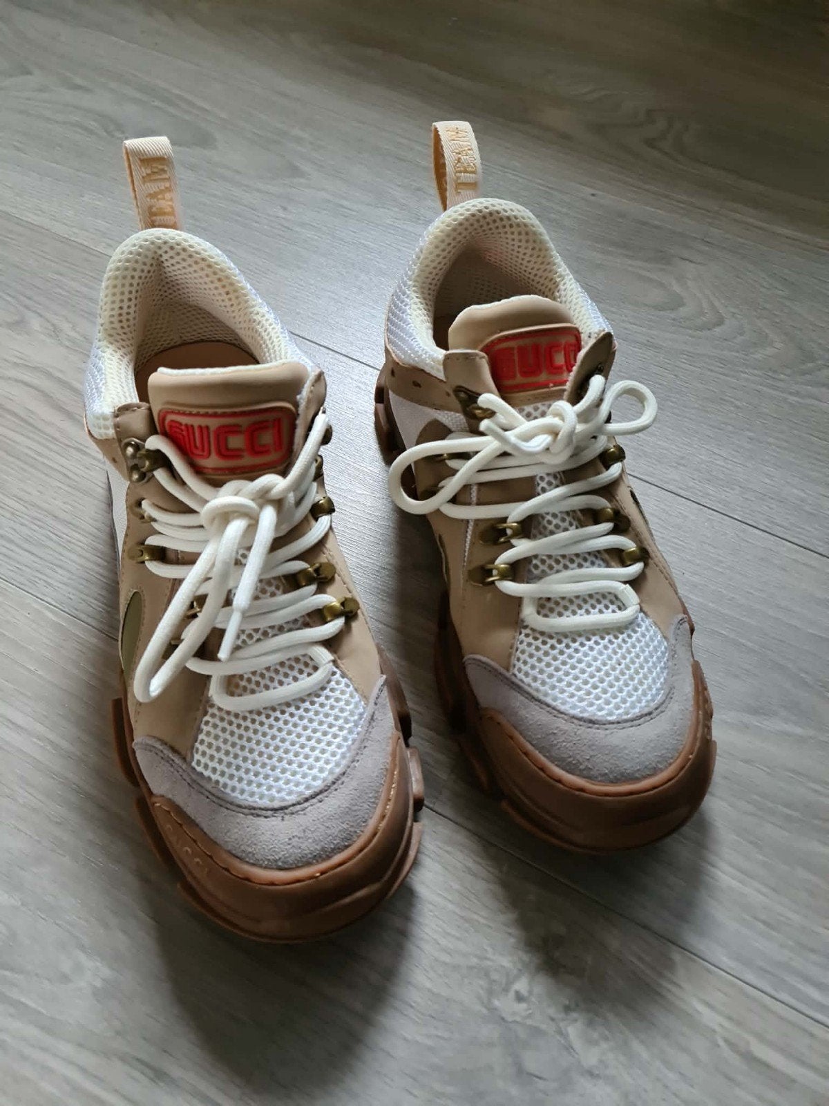 Gucci Rhyton sneakers beige/wit - Maat 38, Beige, Ophalen of Verzenden, Gucci, Sneakers of Gympen