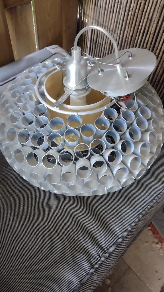 Unieke space age hanglamp met aluminium kokers, Ophalen of Verzenden
