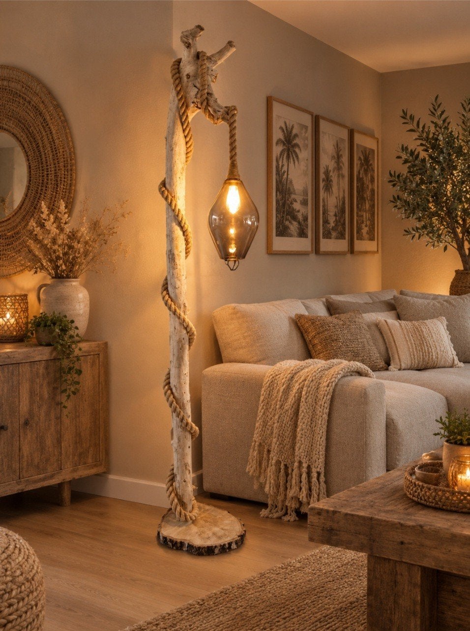 Landelijke vloerlamp van drijfhout giraffe, Ophalen, 200 cm of meer, Stoer sober robuust landelijk drijfhout, Nieuw