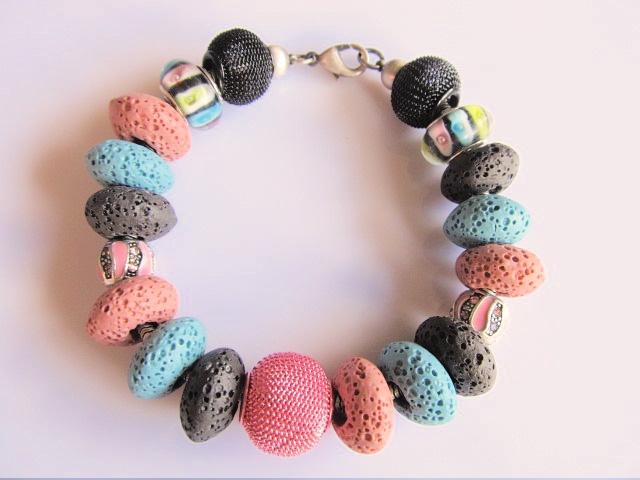 Armband Pandorine lava-emaille-mesh-glas verzilverd, Ophalen, Nieuw, Roze, Met bedels of kralen