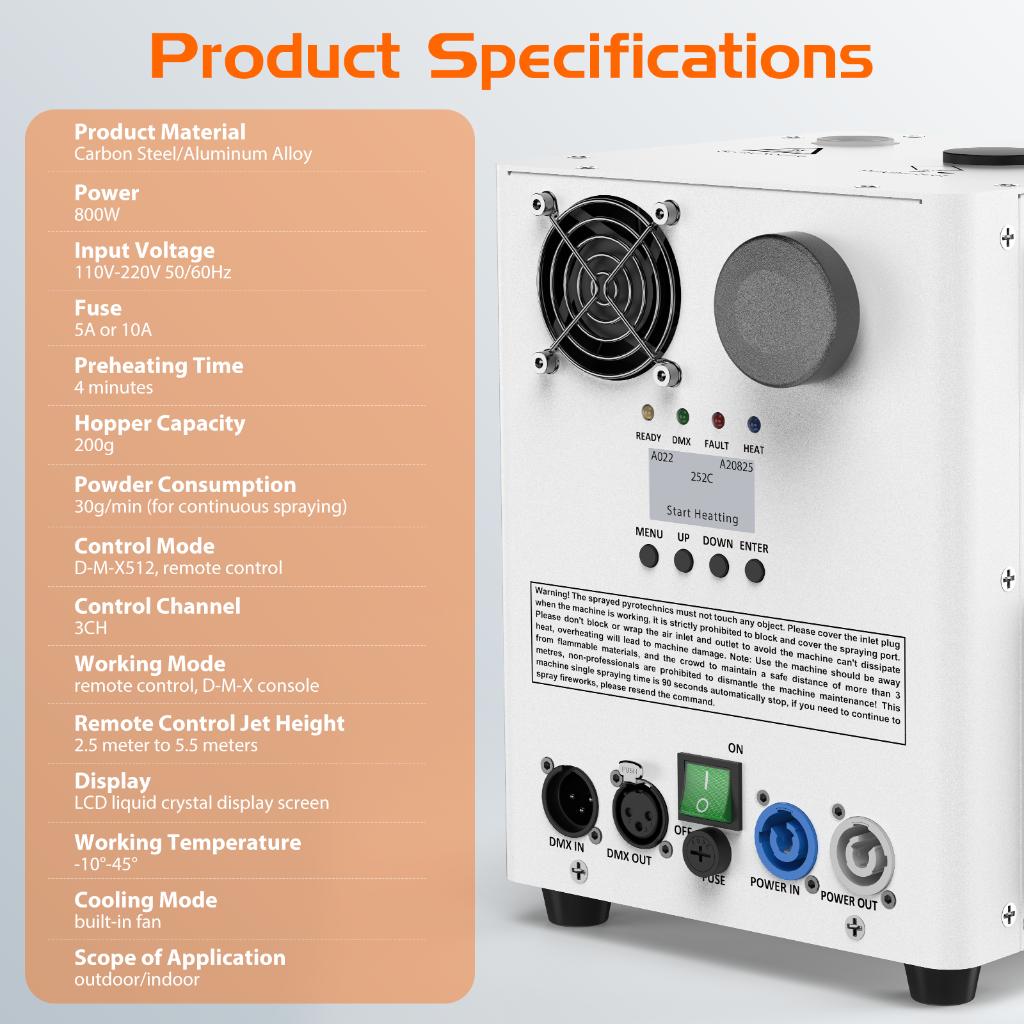 DJLicht Witte 800W Sparkular Sterretjes machine Koudvuur, Geluidgestuurd, ., Overige typen, Nieuw