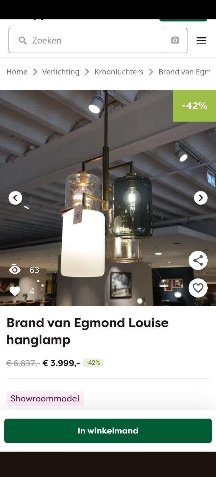 Brand van Egmond Louise hanglamp in nieuwstaat, Huis en Inrichting, Ophalen, Zo goed als nieuw, Glas, Modern design