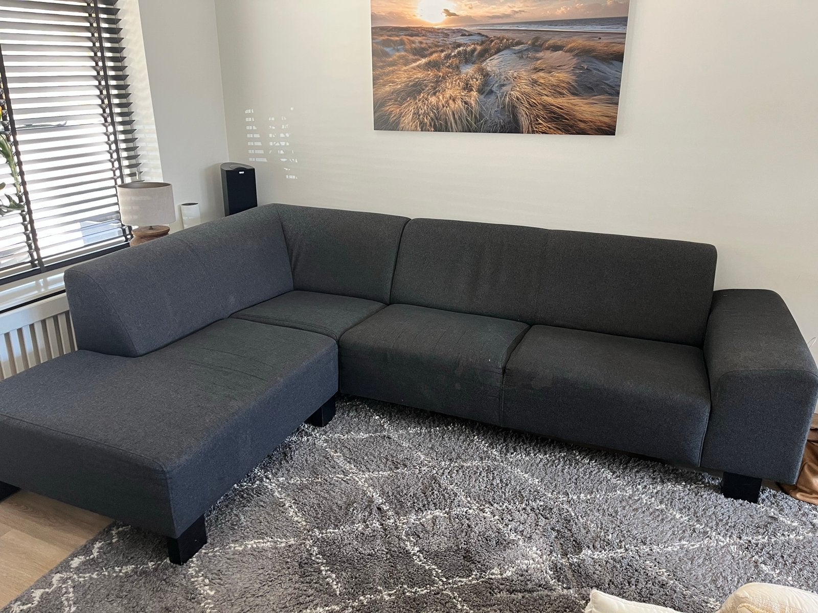 Grijze hoekbank - L. 270 x B 200 x H 80 cm, Huis en Inrichting, Ophalen, 250 tot 300 cm, Gebruikt, Hoekbank