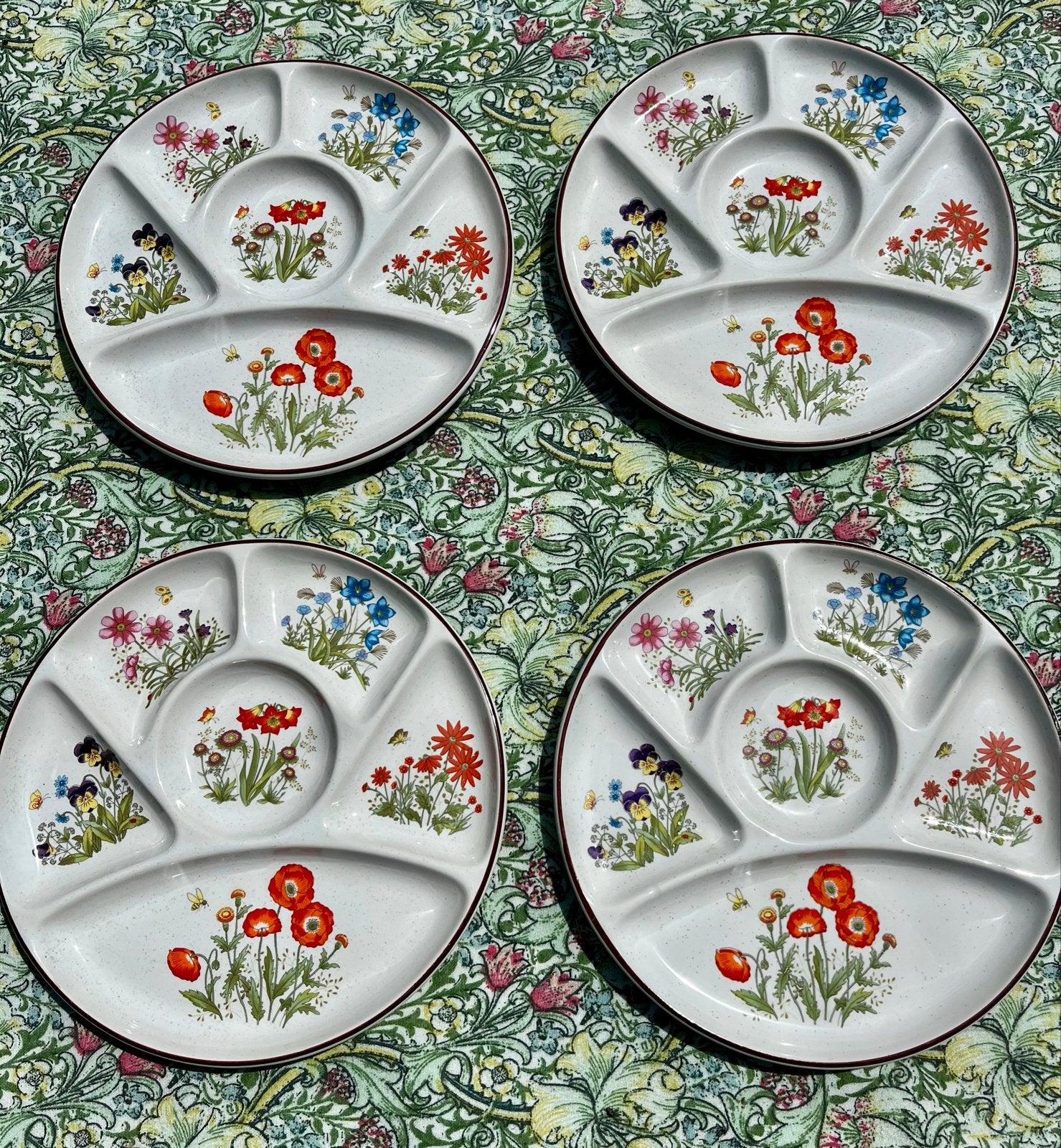 4 Vintage retro wildflower fondue borden 23CM, Gebruikt, Keramiek, Vintage, Ophalen of Verzenden