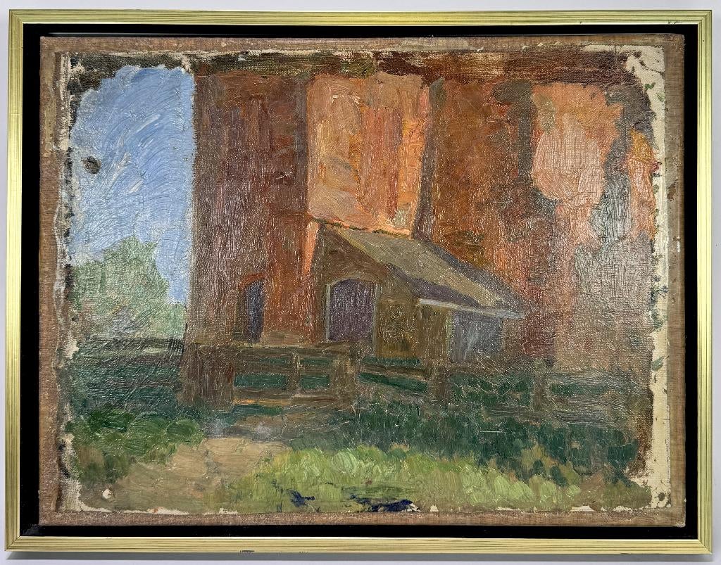 121. Olieverfschilderij, Reinhart Dozy - kerkgebouw, Ophalen of Verzenden