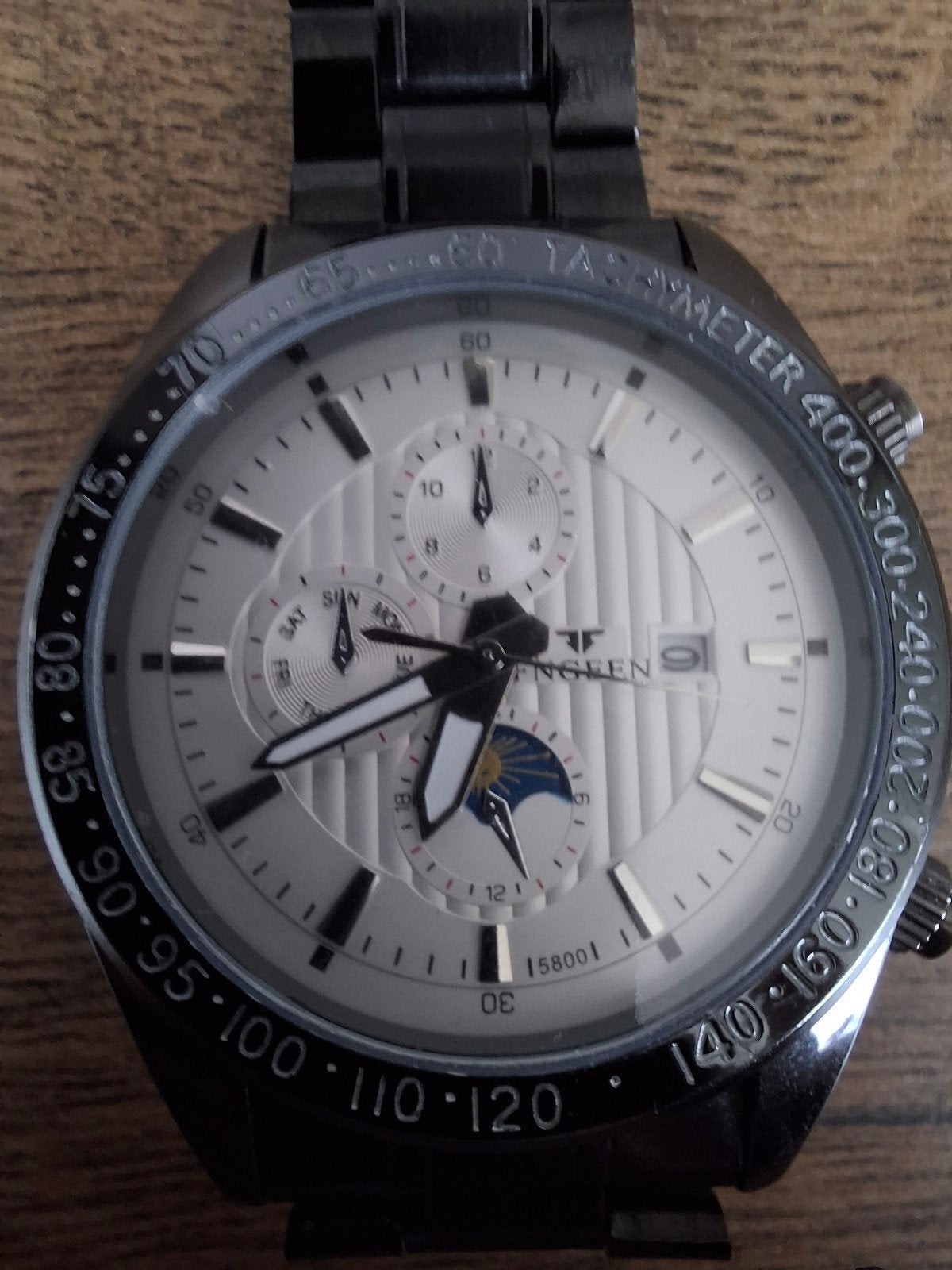 FNGEEN herenhorloge met tachymeter en datum, Sieraden, Tassen en Uiterlijk, Horloges | Heren, Overige merken, Leer, Polshorloge