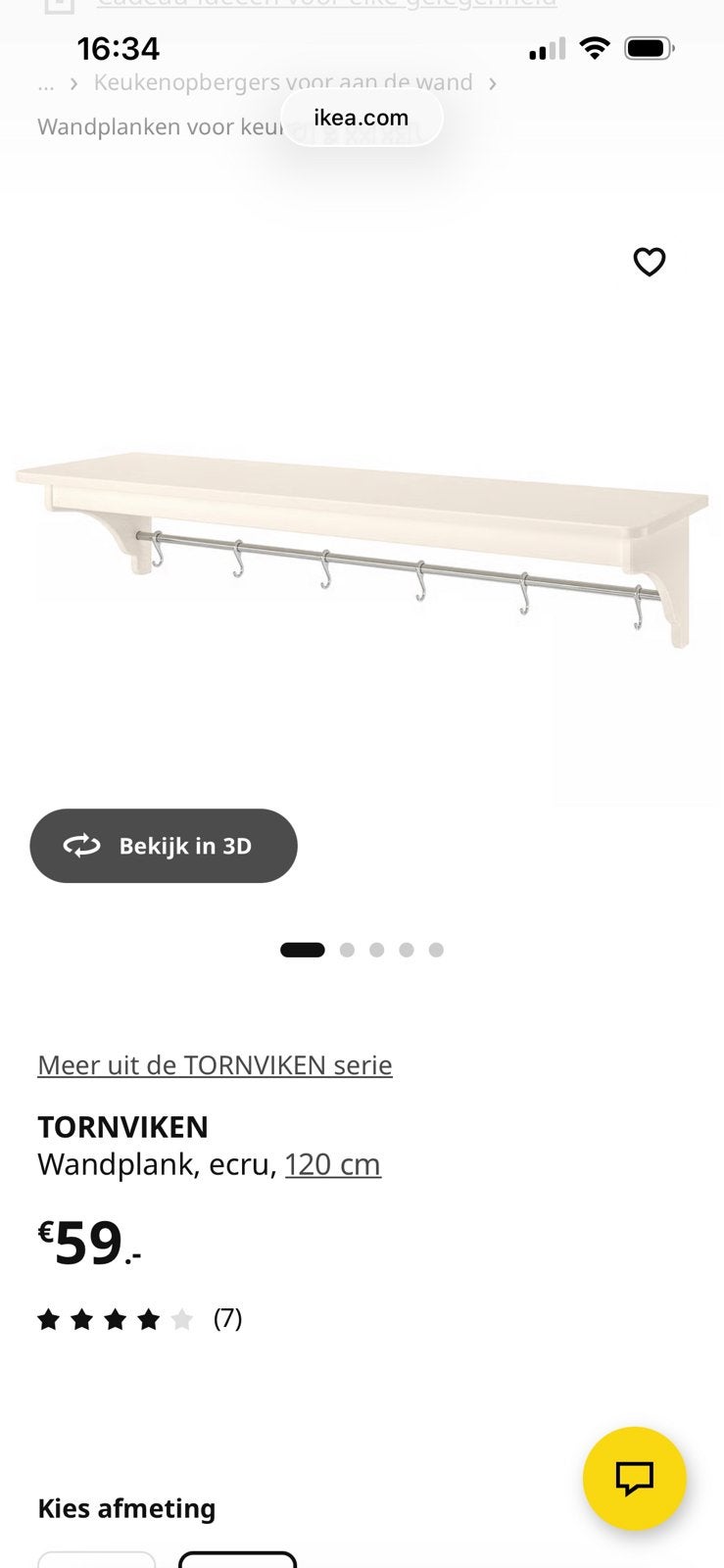 Ikea wandplank Tornviken 120 cm, Huis en Inrichting, Zo goed als nieuw, Minder dan 100 cm, Hout, Ophalen