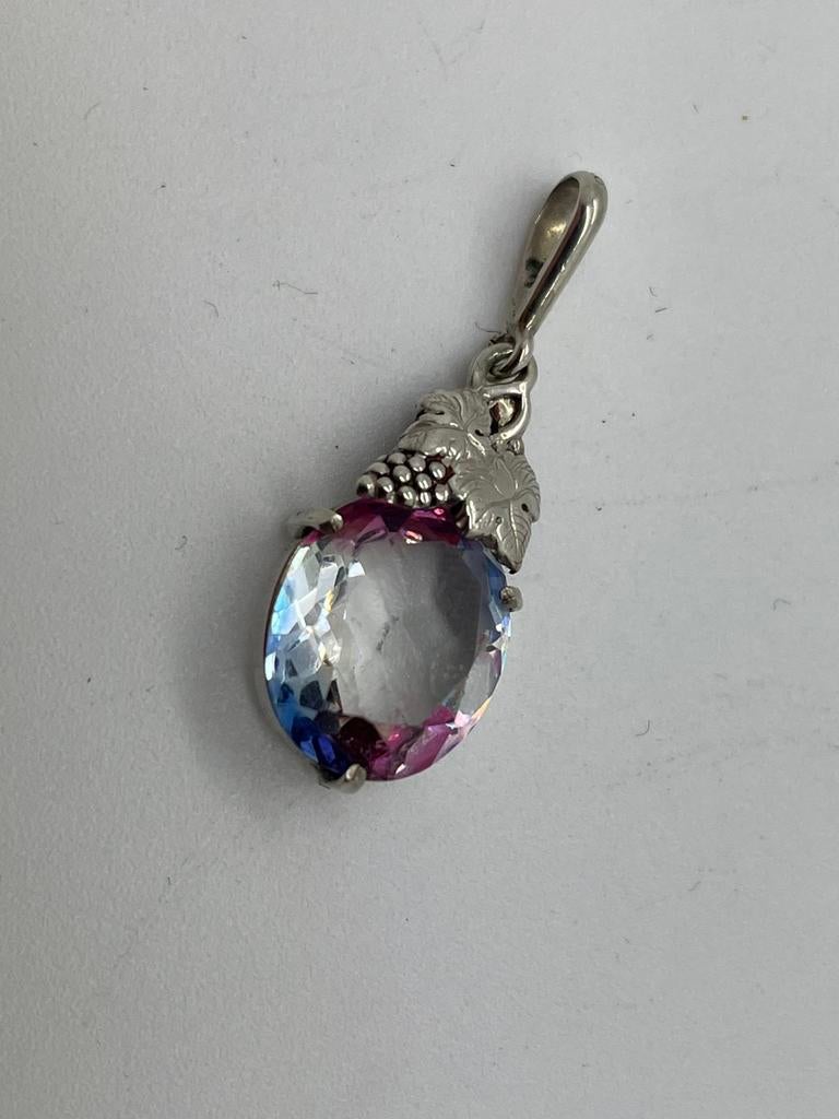 C840 Prachtige zilveren mystic topaas hanger, Ophalen of Verzenden, Zilver, Hanger, Met edelsteen