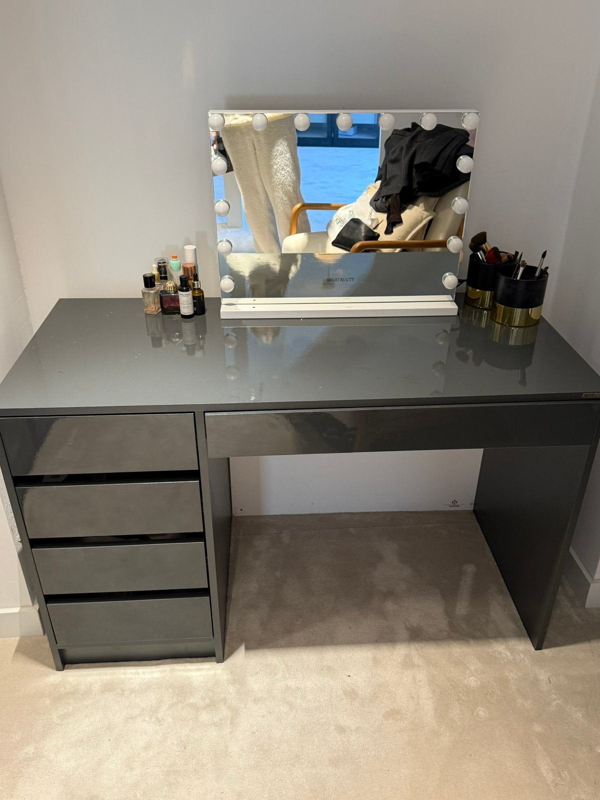 Bureau / Make-up tafel | Donkergrijs hoogglans, Modern, Ophalen, Gebruikt, Grijs