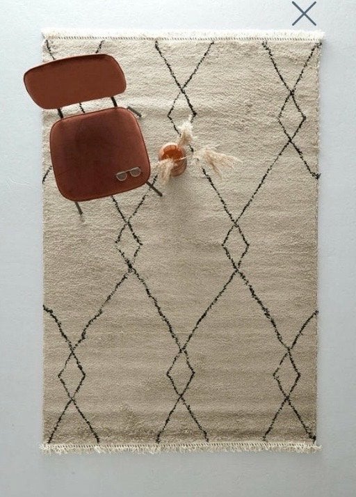 Wehkamp Vloerkleed 160x230 cm - Crème/Zwart met Ruitpatroon, Ophalen, Gebruikt, 150 tot 200 cm, 200 cm of meer
