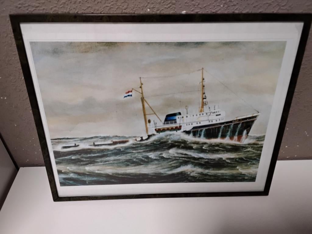 Schilderij van schip op woelige zee, Ophalen